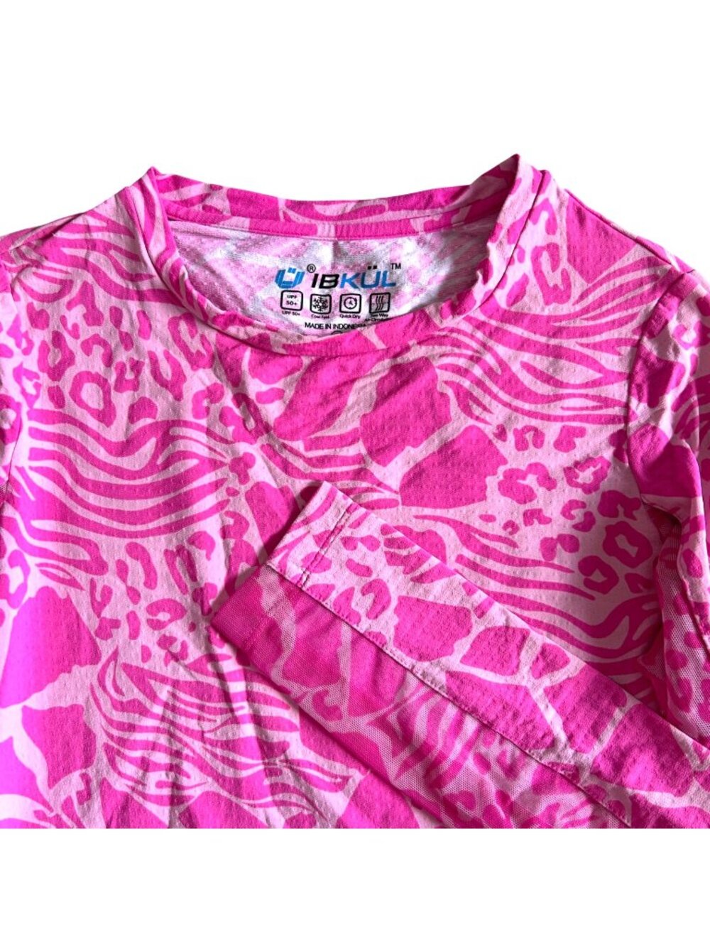 IBKUL Women's Sz XS Pink Animal Print Long Sleeve Shirt Lightweight Activewear